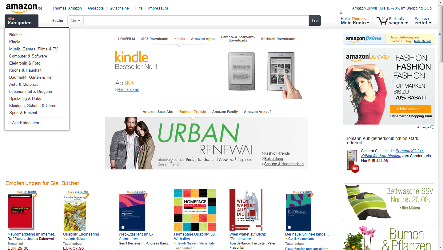 Amazon.de im neuen Design
