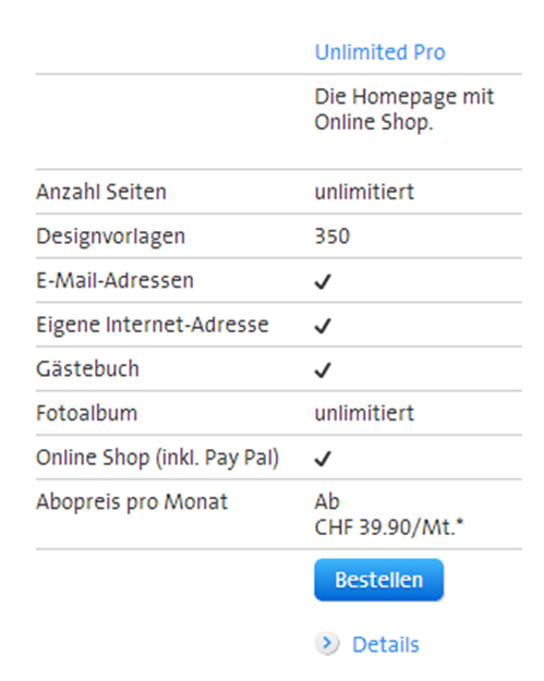 Swisscom Homepage-Tool mit Onlineshop