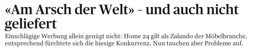 Headline im Tages-Anzeiger zu den Problemen bei Home 24 in der Schweiz