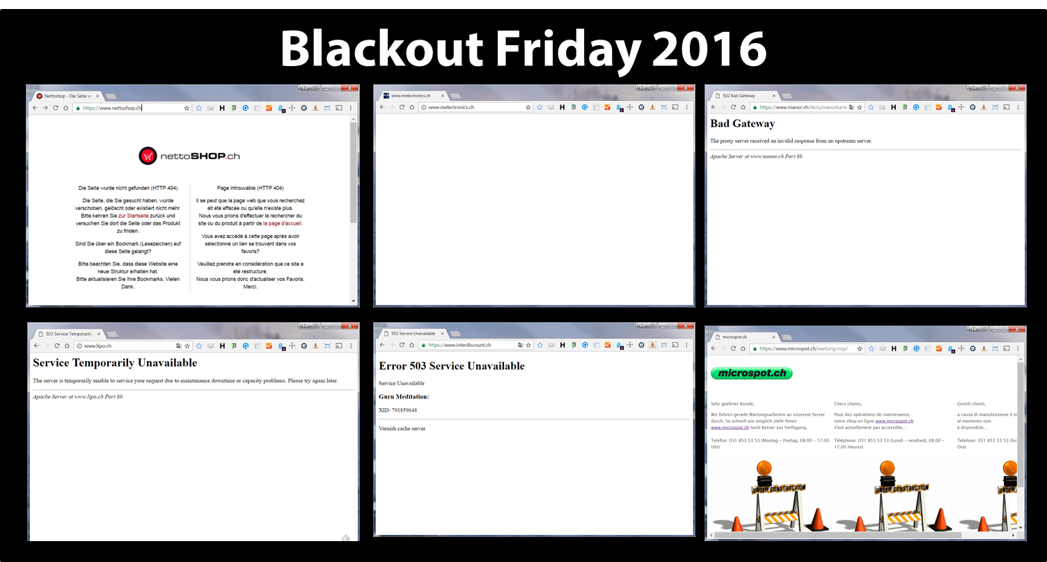 Blackout Friday 2016 - Zahlreiche prominente Schweizer Onlineshops waren dem Ansturm nicht gewachsen