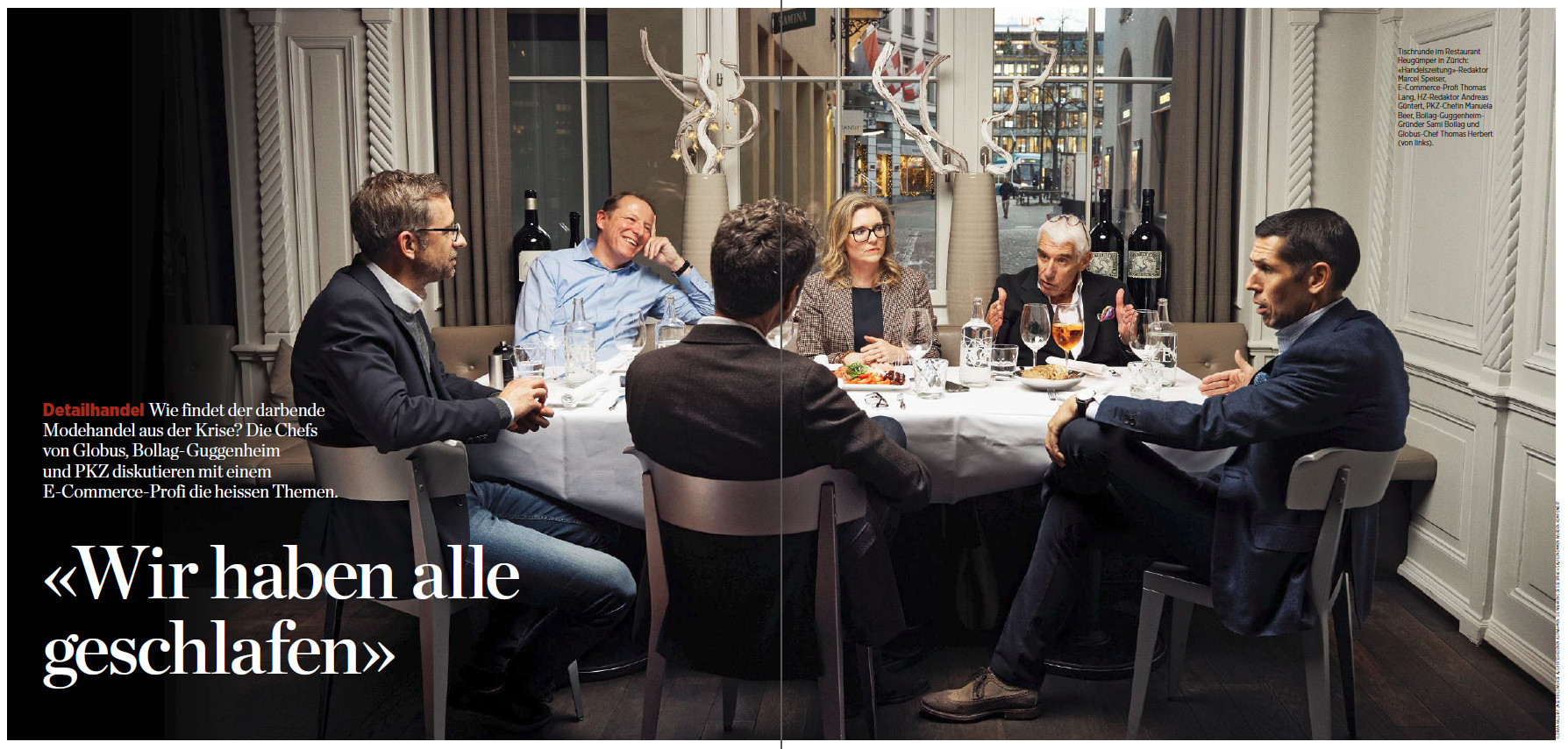 Diskussionsrunde zum Schweizer Modehandel mit Manuela Beer (CEO PKZ), Samy Bollag (CEO Bollag-Guggenheim), Thomas Herbert (CEO Globus-Gruppe) und Thomas Lang - Bild: HandelsZeitung