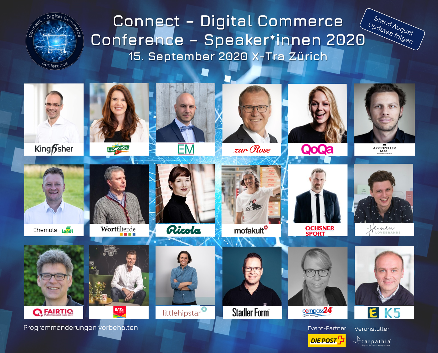 Hochkarätige Speaker*innen der Connect - Digital Commerce Conference 2020 vom 15. September 2020 im X-Tra in Zürich